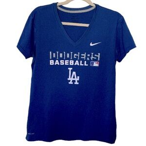 NIKE Women’s Baseball LA Dodgers V-neck Dri-Fit T-Shirt Blue Medium